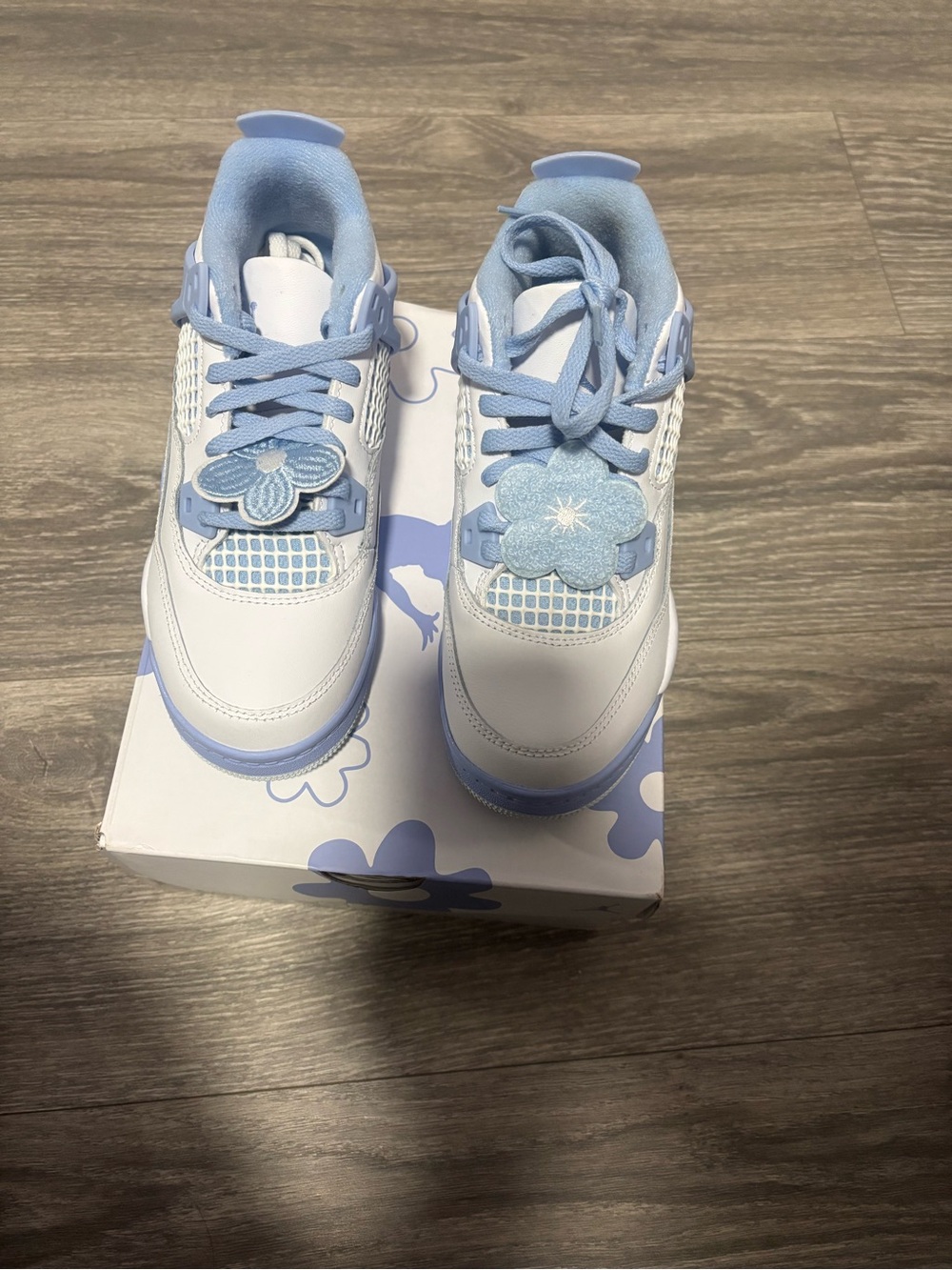 Jordan Kids White and Light Blue Floral Accent Sneakers